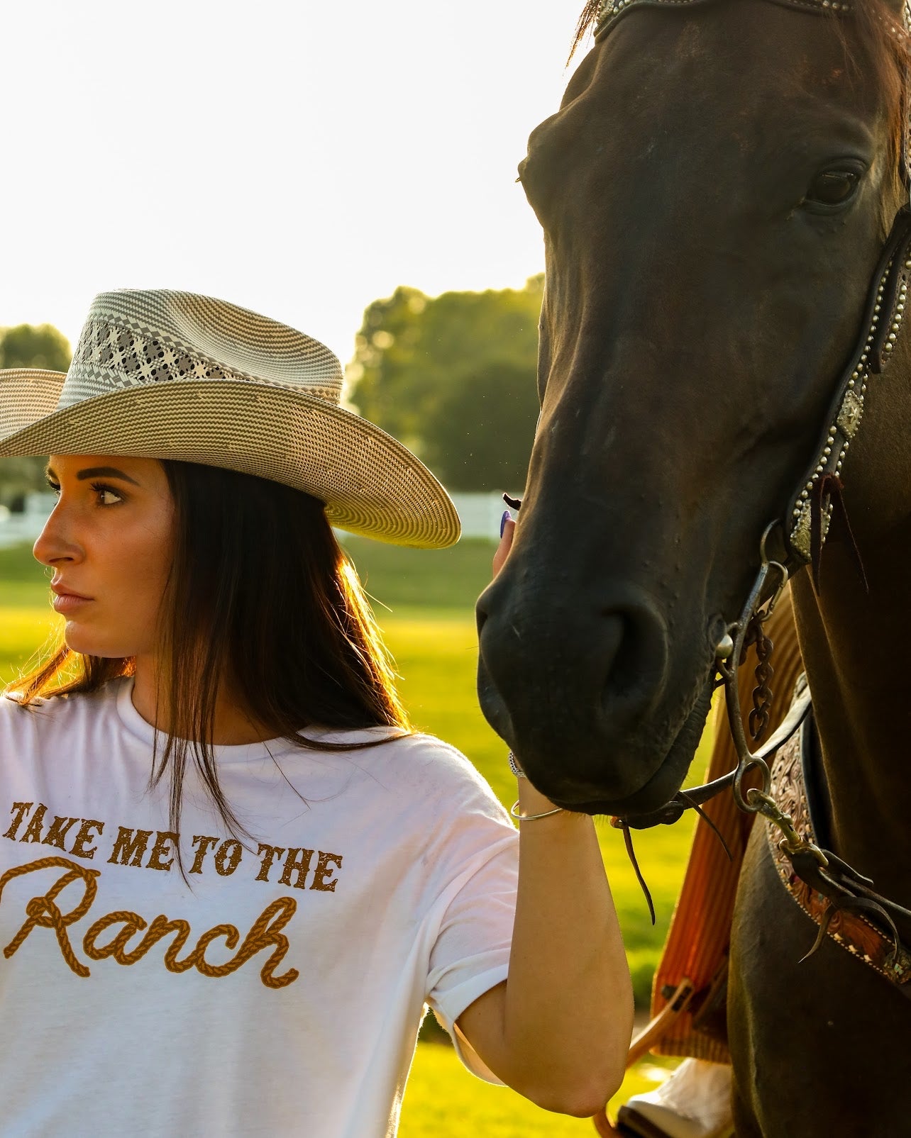 Ladies Take Me to the Ranch Cropped Tee - White
