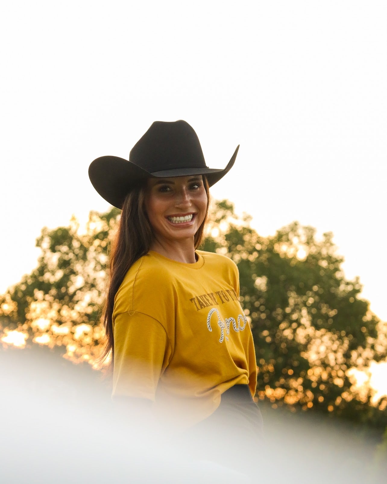 Ladies Take Me to the Ranch Cropped Tee - Mustard