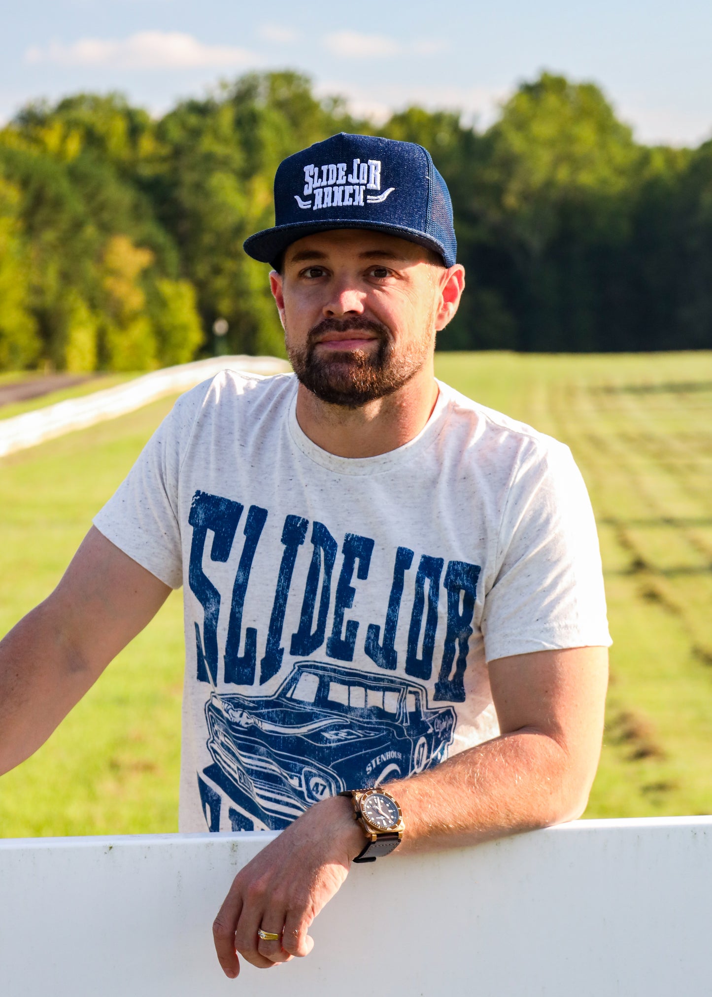 Navy Denim Flat Trucker Hat