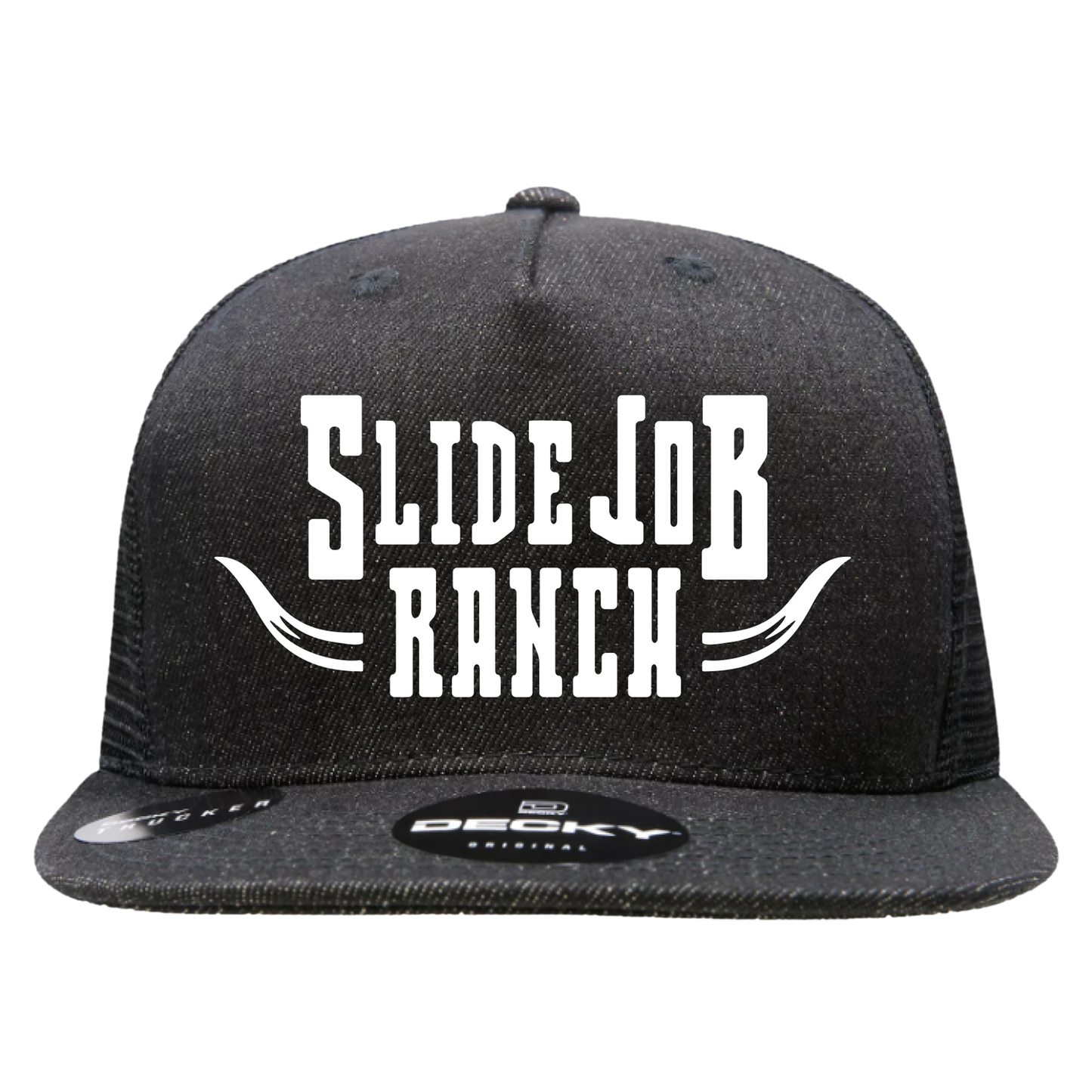 Black Denim Flat Trucker Hat