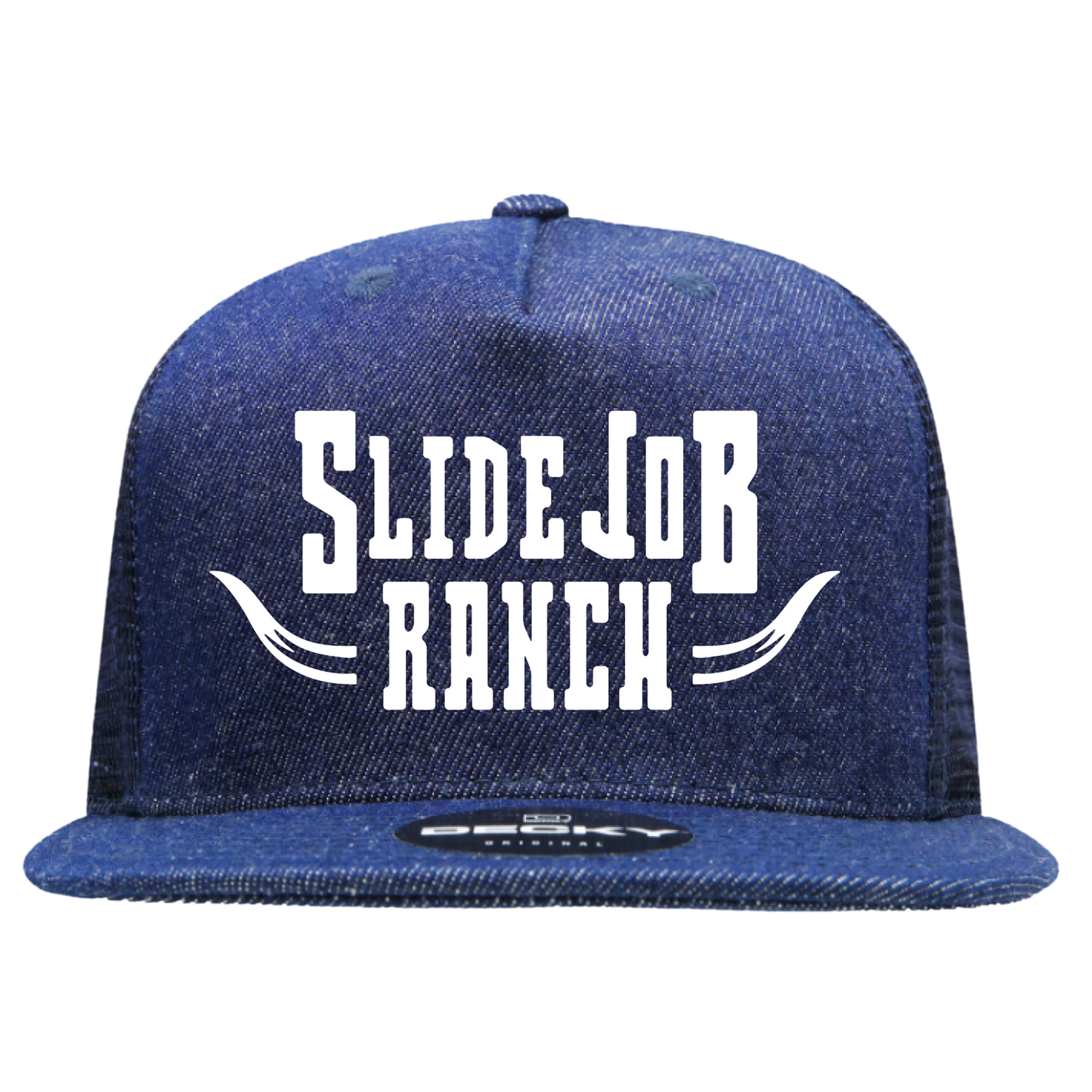 Navy Denim Flat Trucker Hat