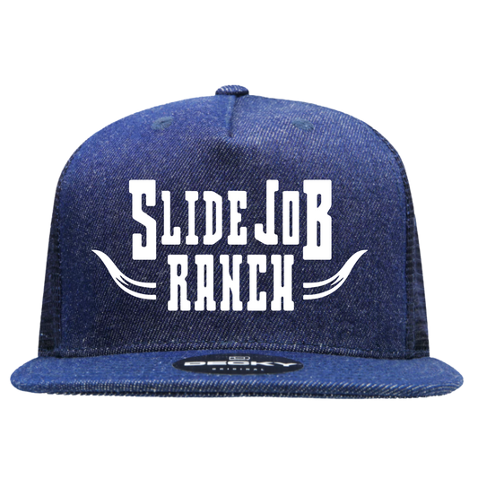 Navy Denim Flat Trucker Hat