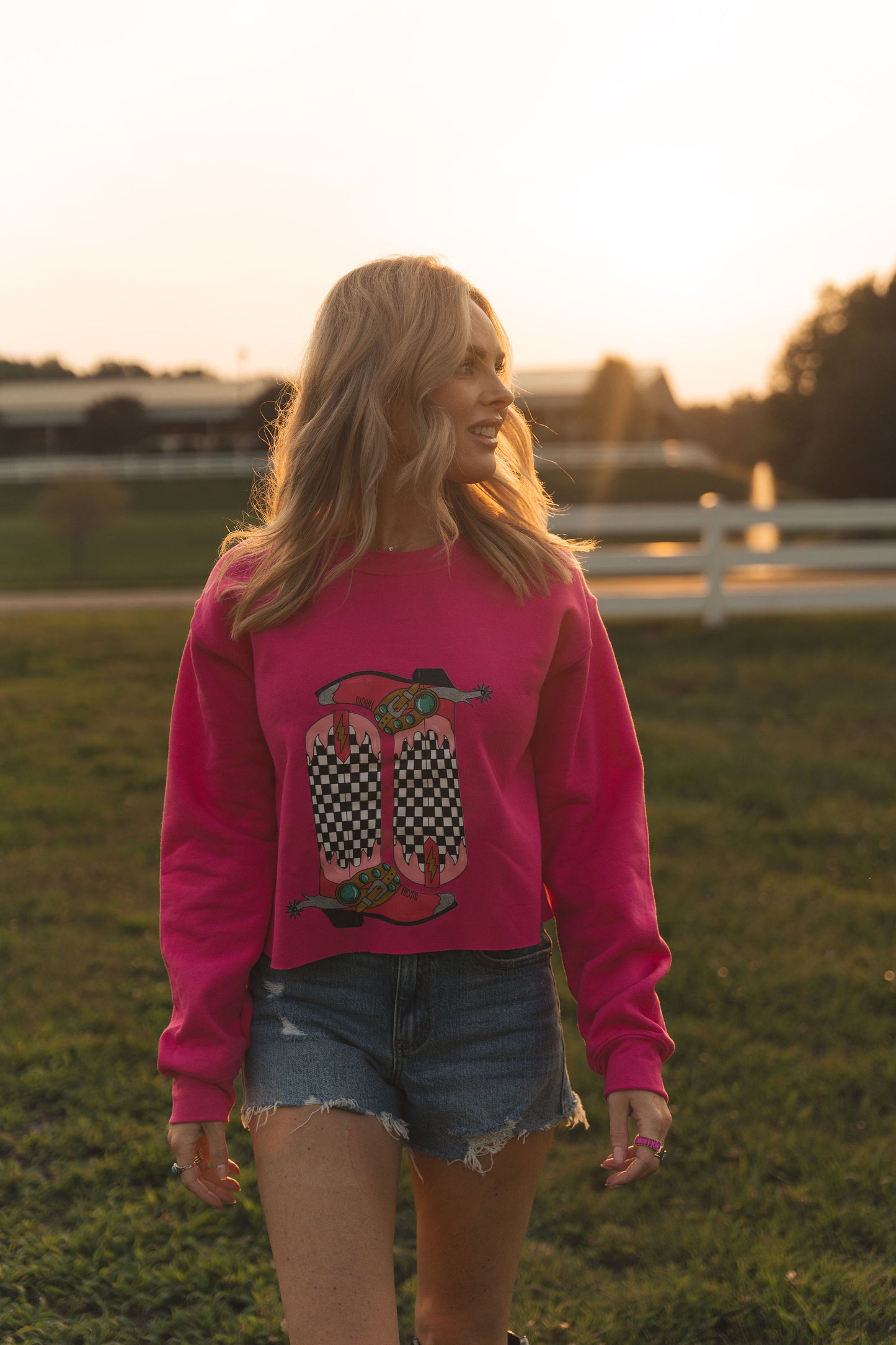 Ladies Checkered Boots Crewneck