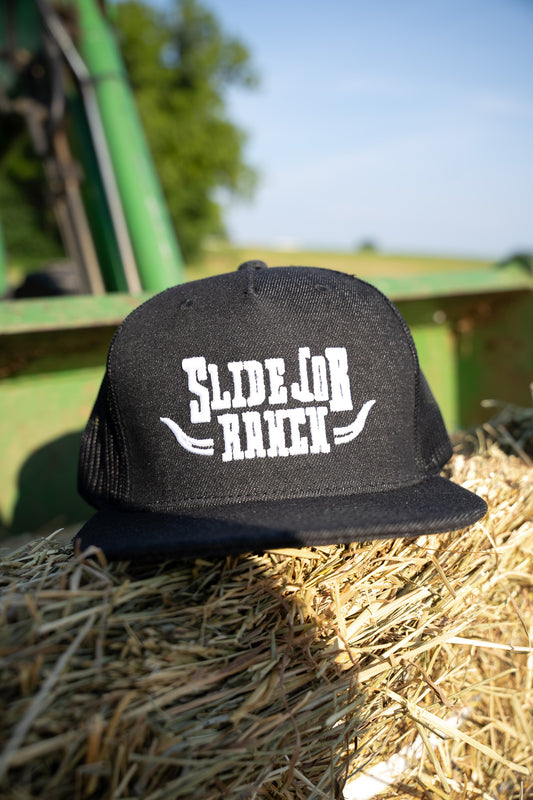 Black Denim Flat Trucker Hat