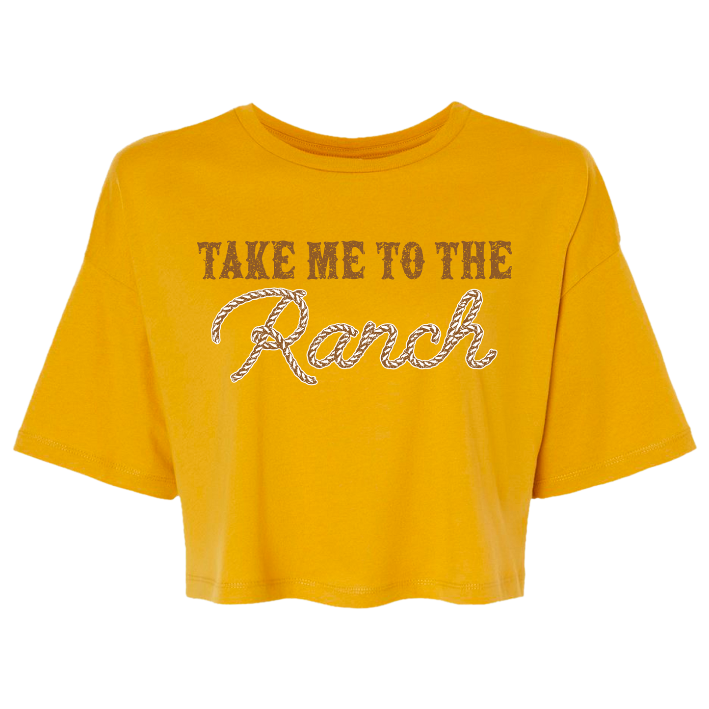 Ladies Take Me to the Ranch Cropped Tee - Mustard