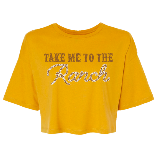 Ladies Take Me to the Ranch Cropped Tee - Mustard