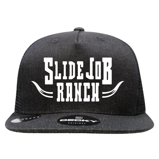 Black Denim Flat Trucker Hat